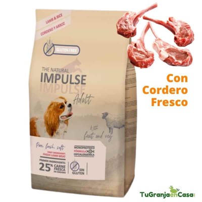 The Natural Impulse Dog Adult Lamb 12 Kilos - Con cordero fresco